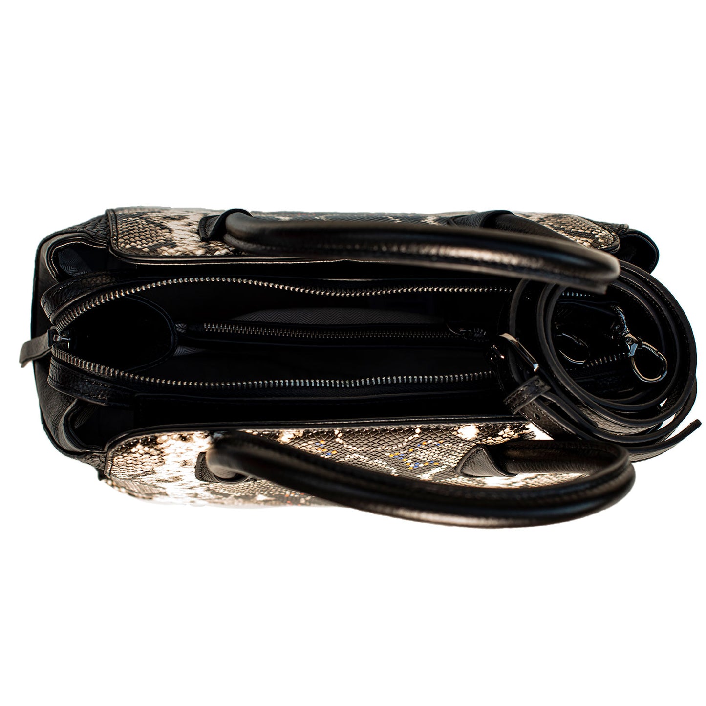 TRENDY WOMEN TOTE BAG WITH BLACK WHITE SNAKE PRINT SPOTS