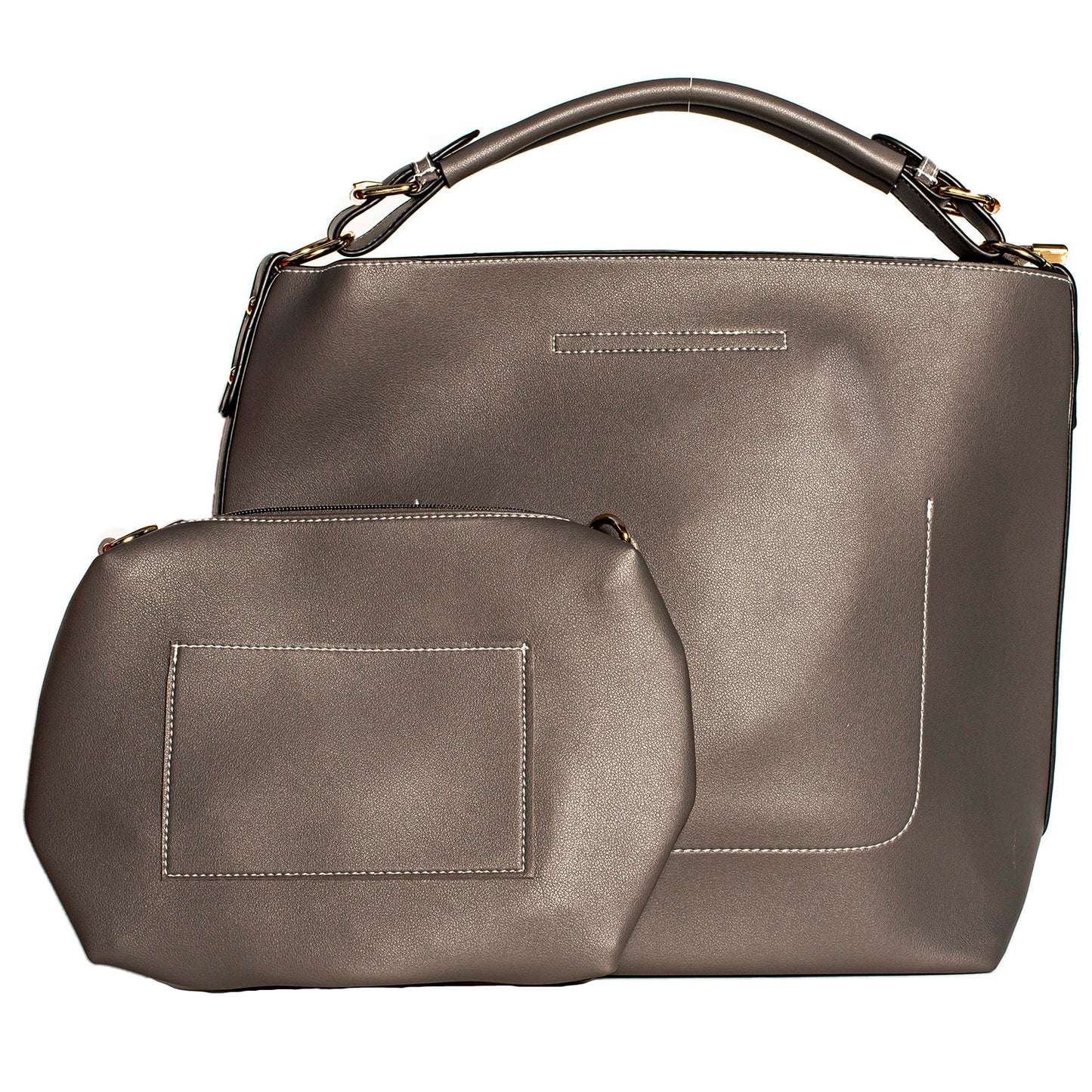 GREY TOTE HANDBAG WITH REMOVABLE PURSE SHORT HANDLES