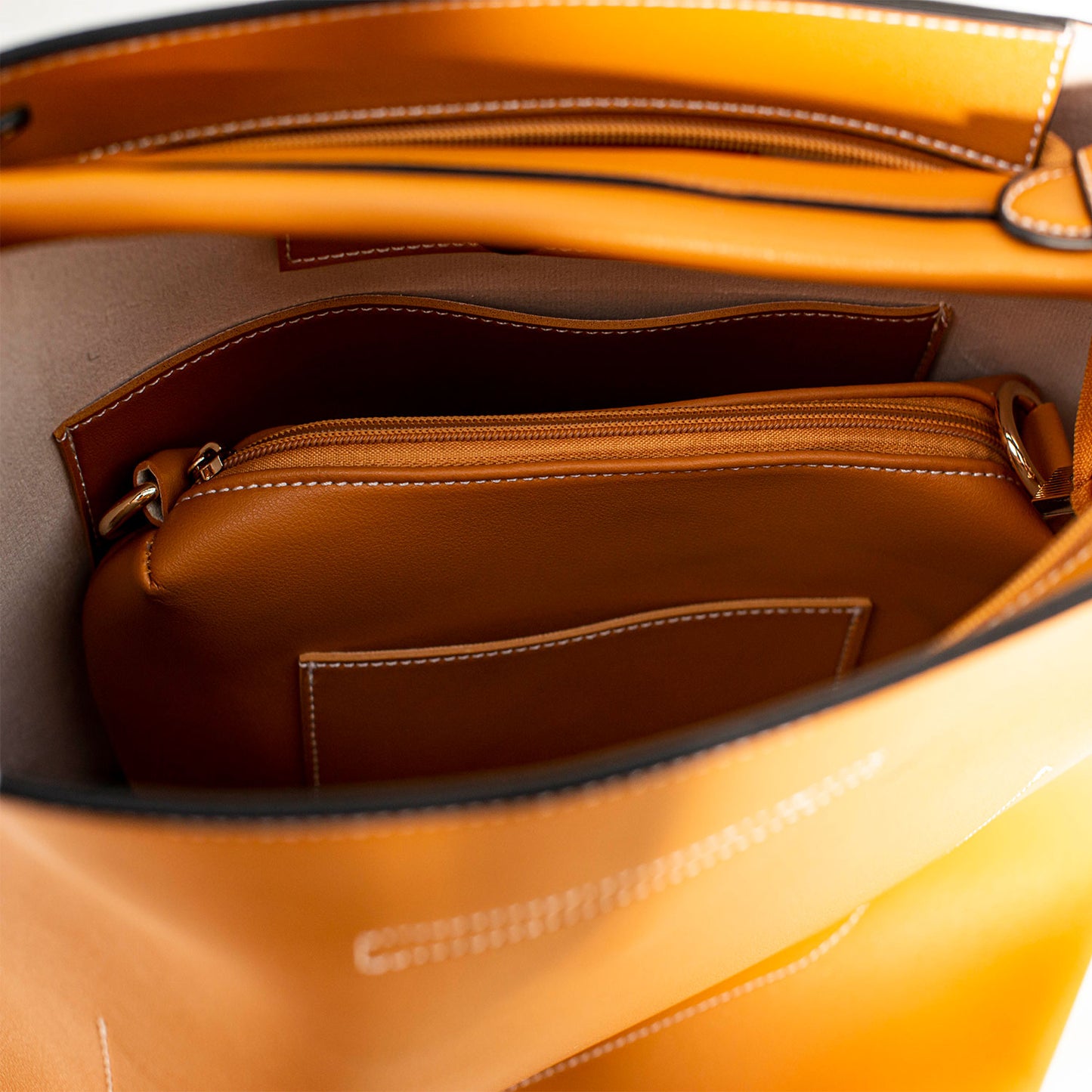 YELLOW TOTE HANDBAG WITH REMOVABLE PURSE SHORT HANDLES