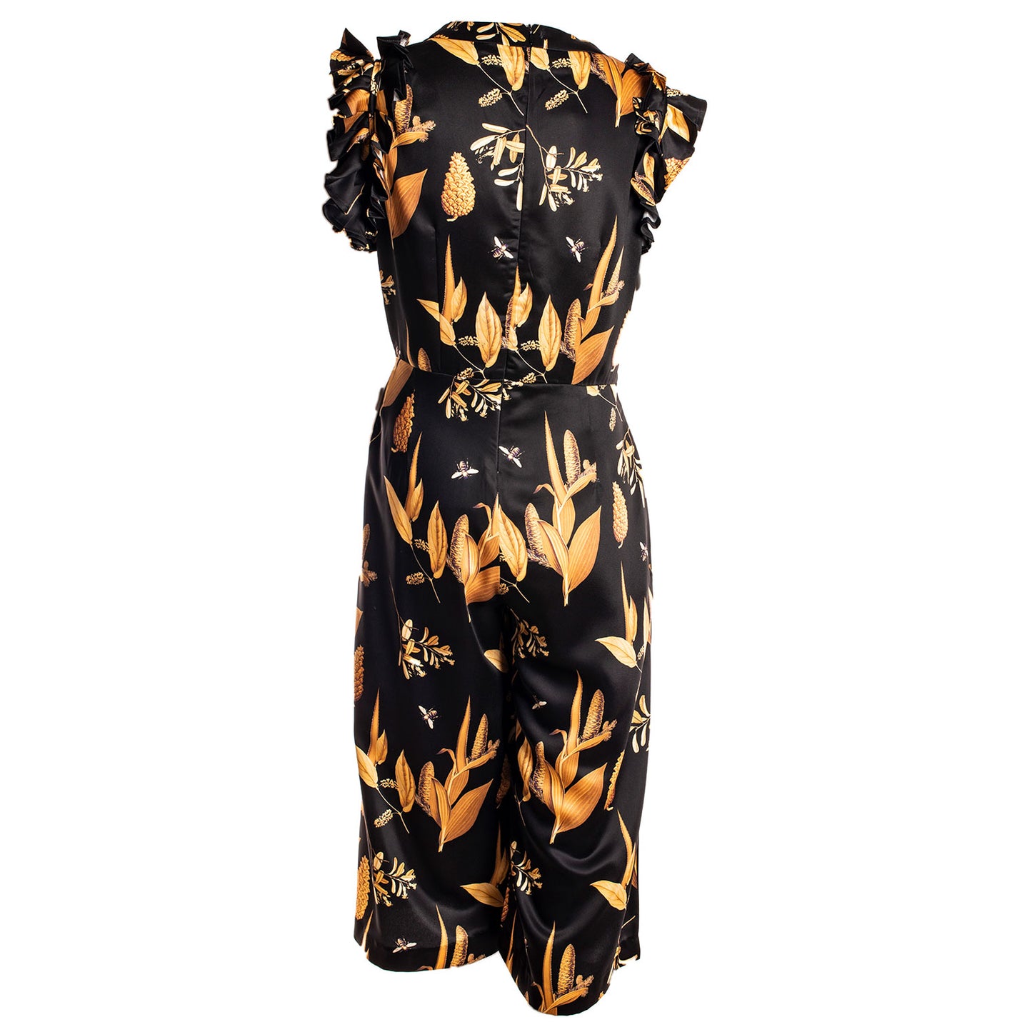 BLACK GOLD SHORT JUMPSUIT WITH FRILL CUFF