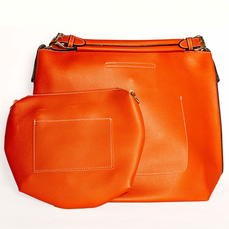 ORANGE TOTE HANDBAG WITH REMOVABLE PURSE  SHORT HANDLES