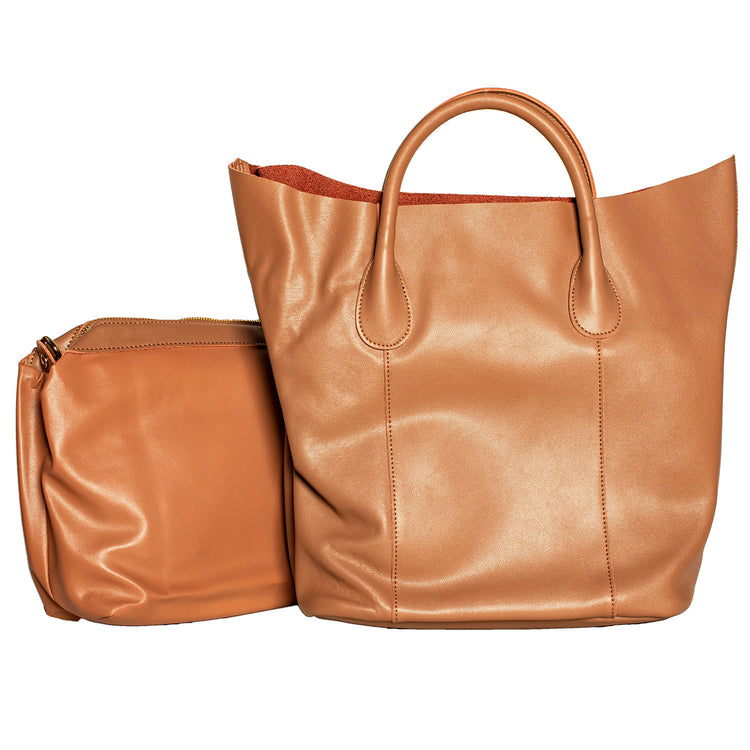 BROWN TOTE HANDBAG WITH REMOVABLE PURSE