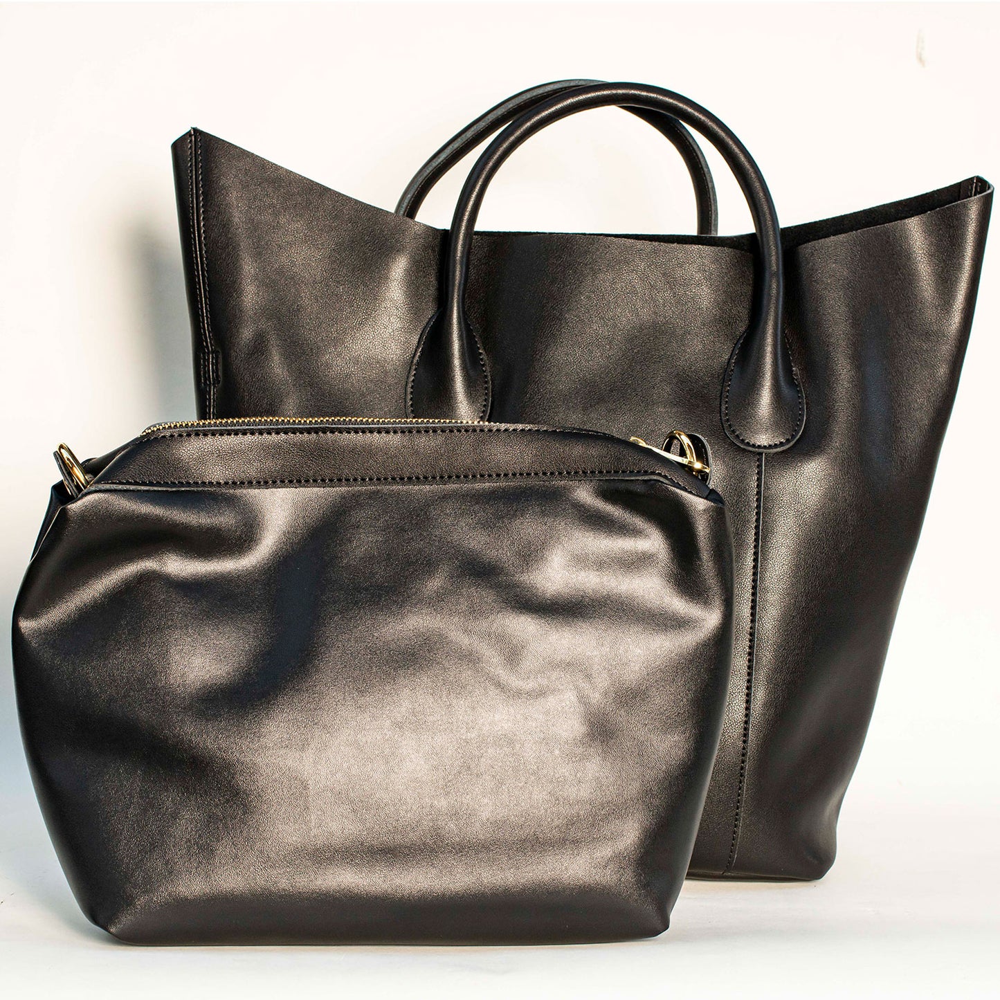 BLACK TOTE HANDBAG WITH REMOVABLE PURSE