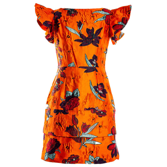 ORANGE BOAT NECK SHORT DRESS