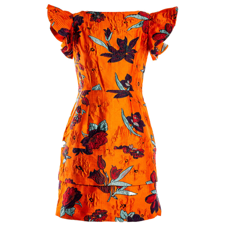 ORANGE BOAT NECK SHORT DRESS