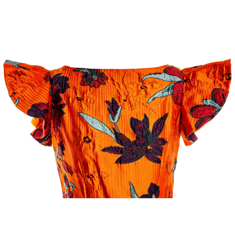 ORANGE BOAT NECK SHORT DRESS