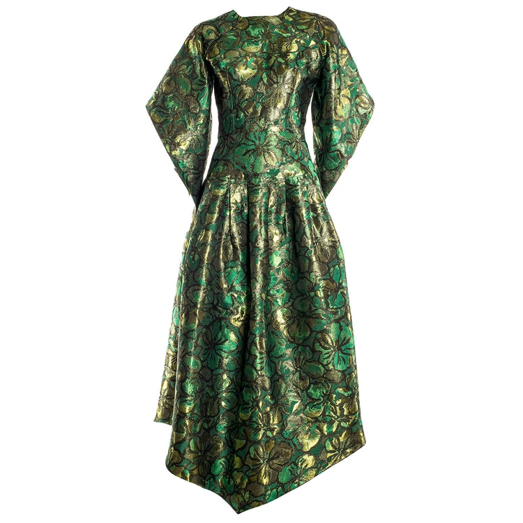 GREEN REGLAN SLEEVE DRESS WITH BASK