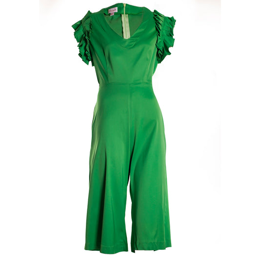 GREEN SHORT JUMPSUIT WITH FRILL CUFF
