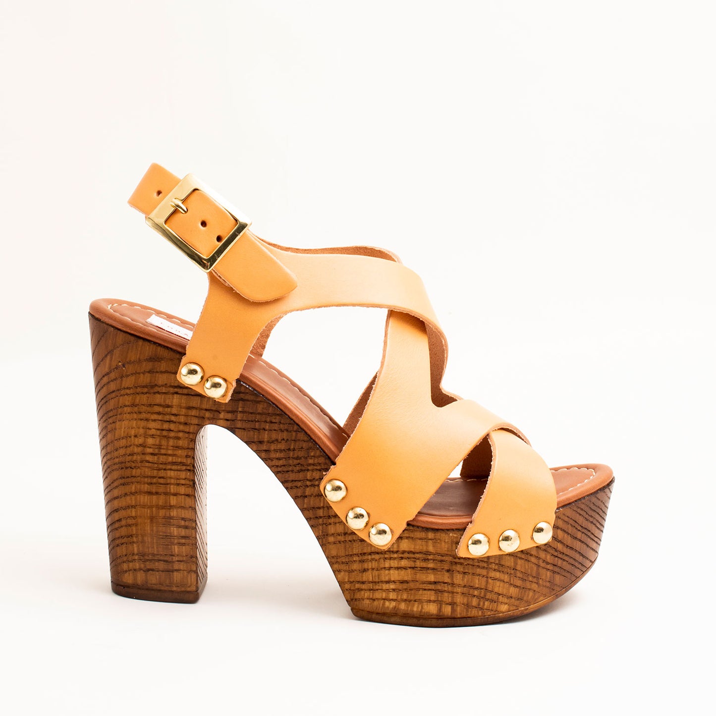 PLATFORM SANDALS WITH CROSSING PEEP-TOE STRAP, COLOR LIGHT BROWN