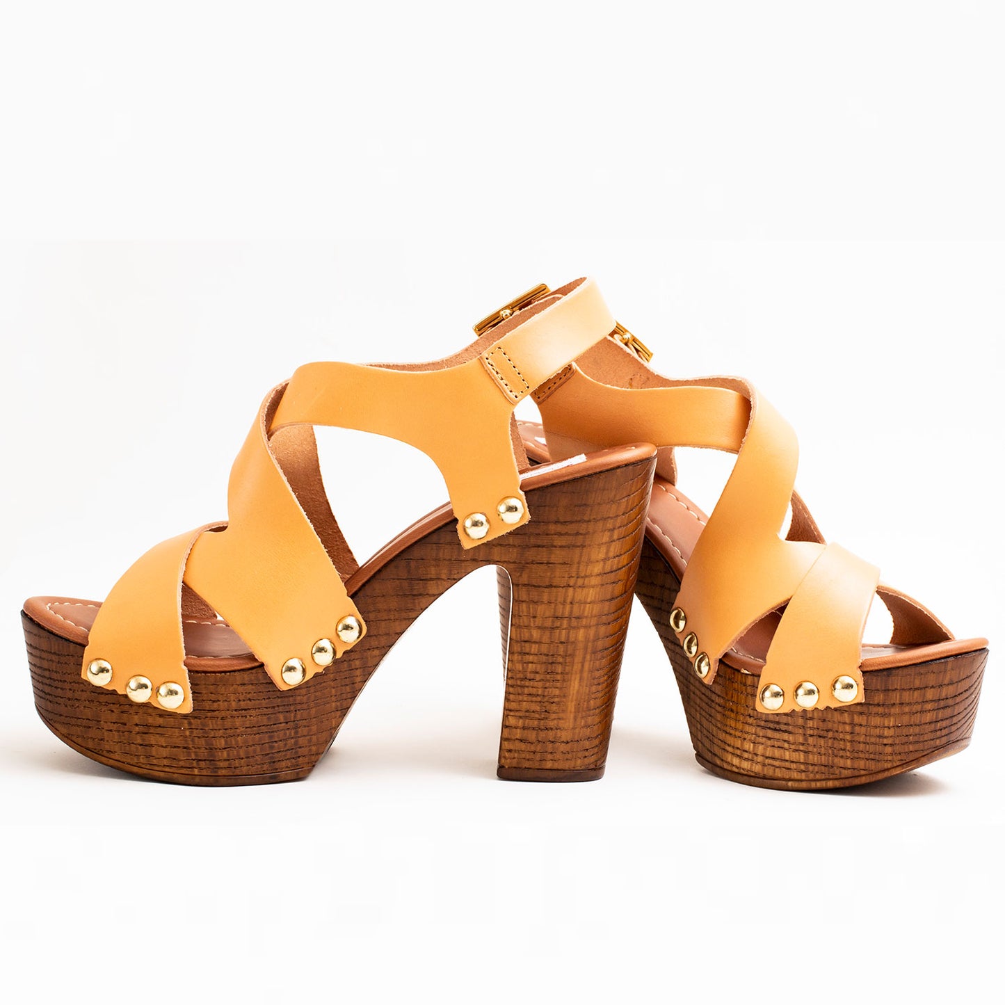 PLATFORM SANDALS WITH CROSSING PEEP-TOE STRAP, COLOR LIGHT BROWN