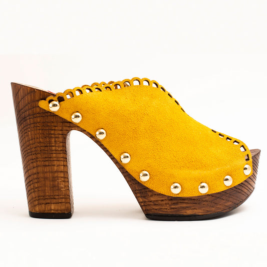 Platform Suede high heels mules, Color Yellow