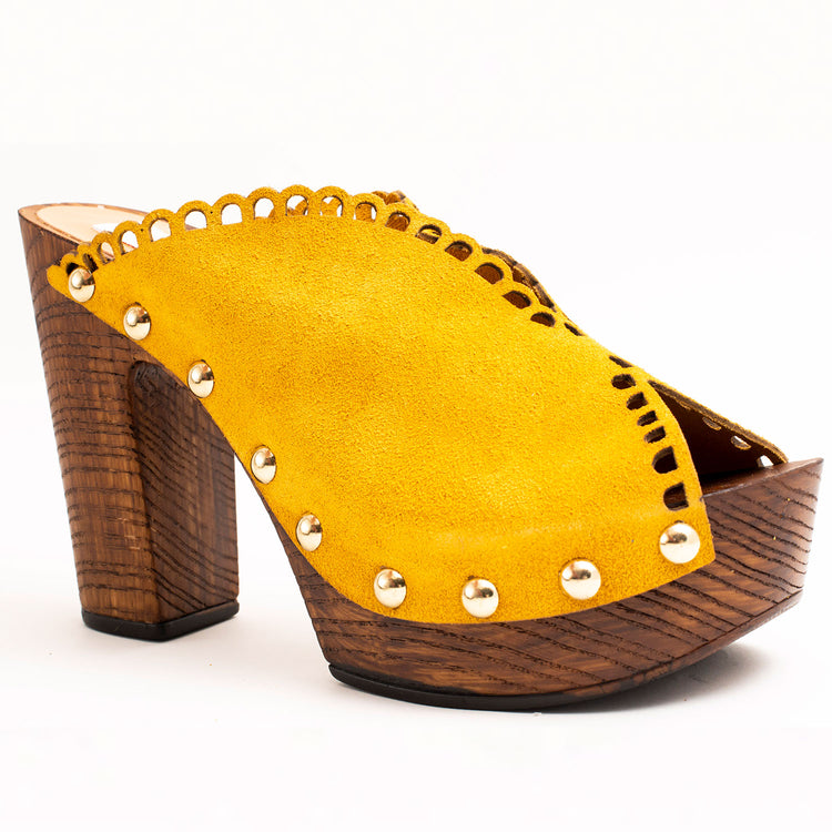 Platform Suede high heels mules, Color Yellow