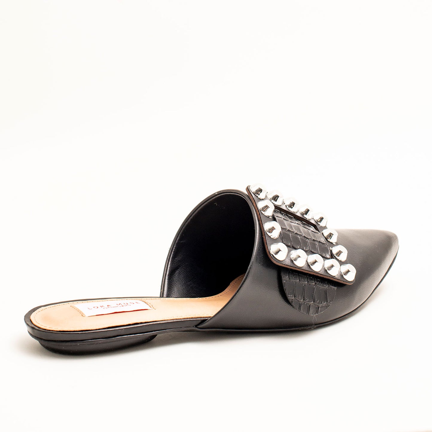 Spike stud slide sandals, COLOR BLACK