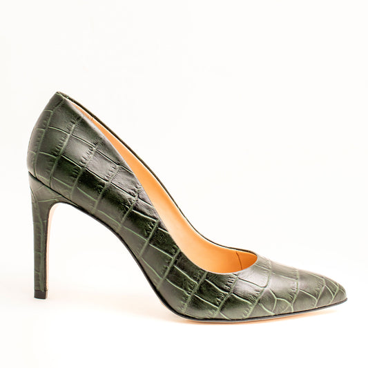 Ladies Croco Heels ,COLOR OLIVE GREEN