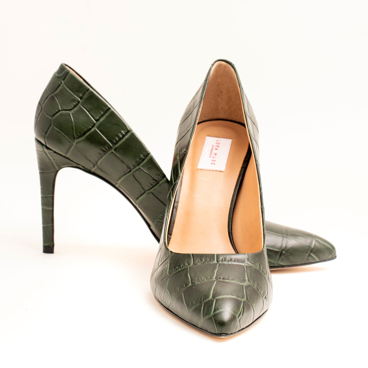 Ladies Croco Heels ,COLOR OLIVE GREEN