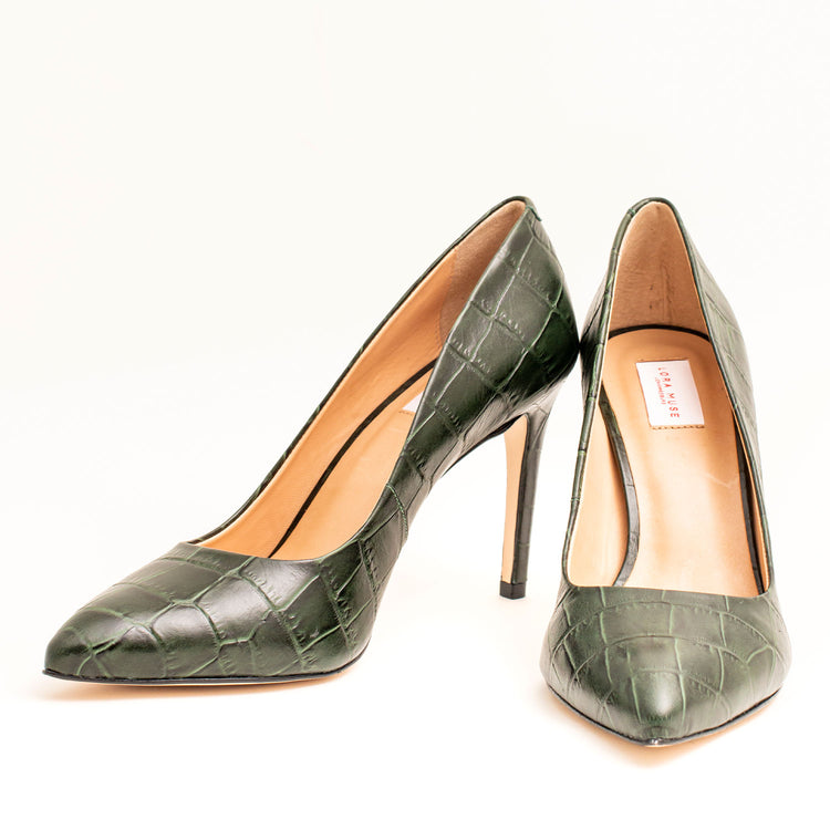 Ladies Croco Heels ,COLOR OLIVE GREEN