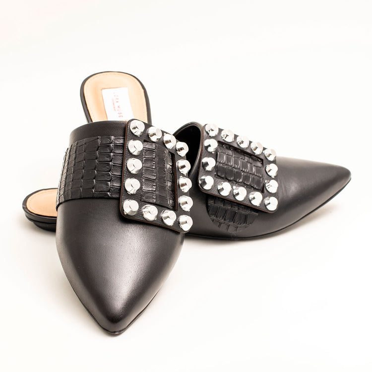 Spike stud slide sandals, COLOR BLACK