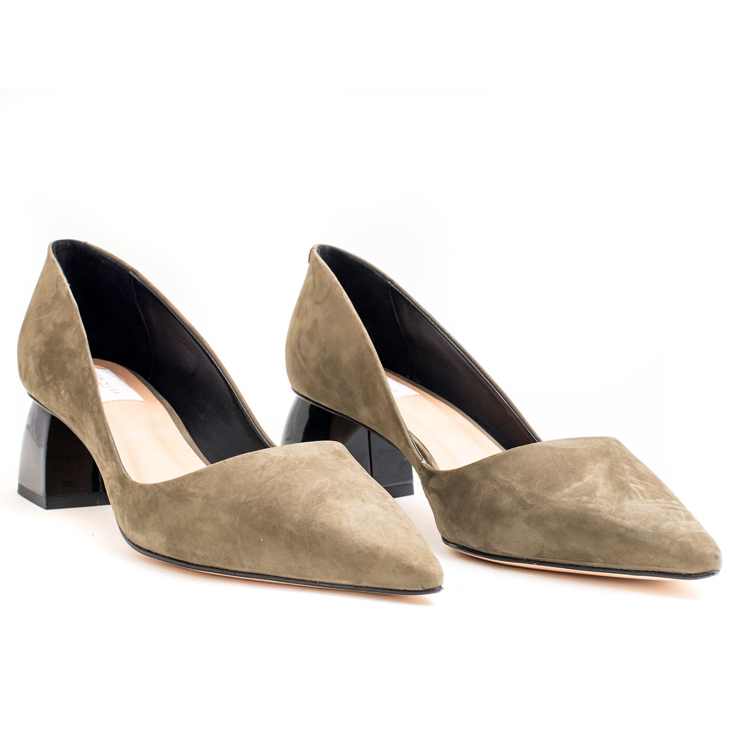 Low Block heeled pump in Faux Suede, Color Olive Green