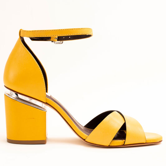 BLOCK ANKLE STRAP HEELS,COLOR YELLOW